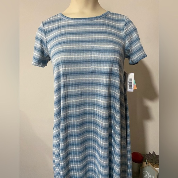 LuLaRoe Blue and White A-Line Midi Dress - Picture 4 of 11